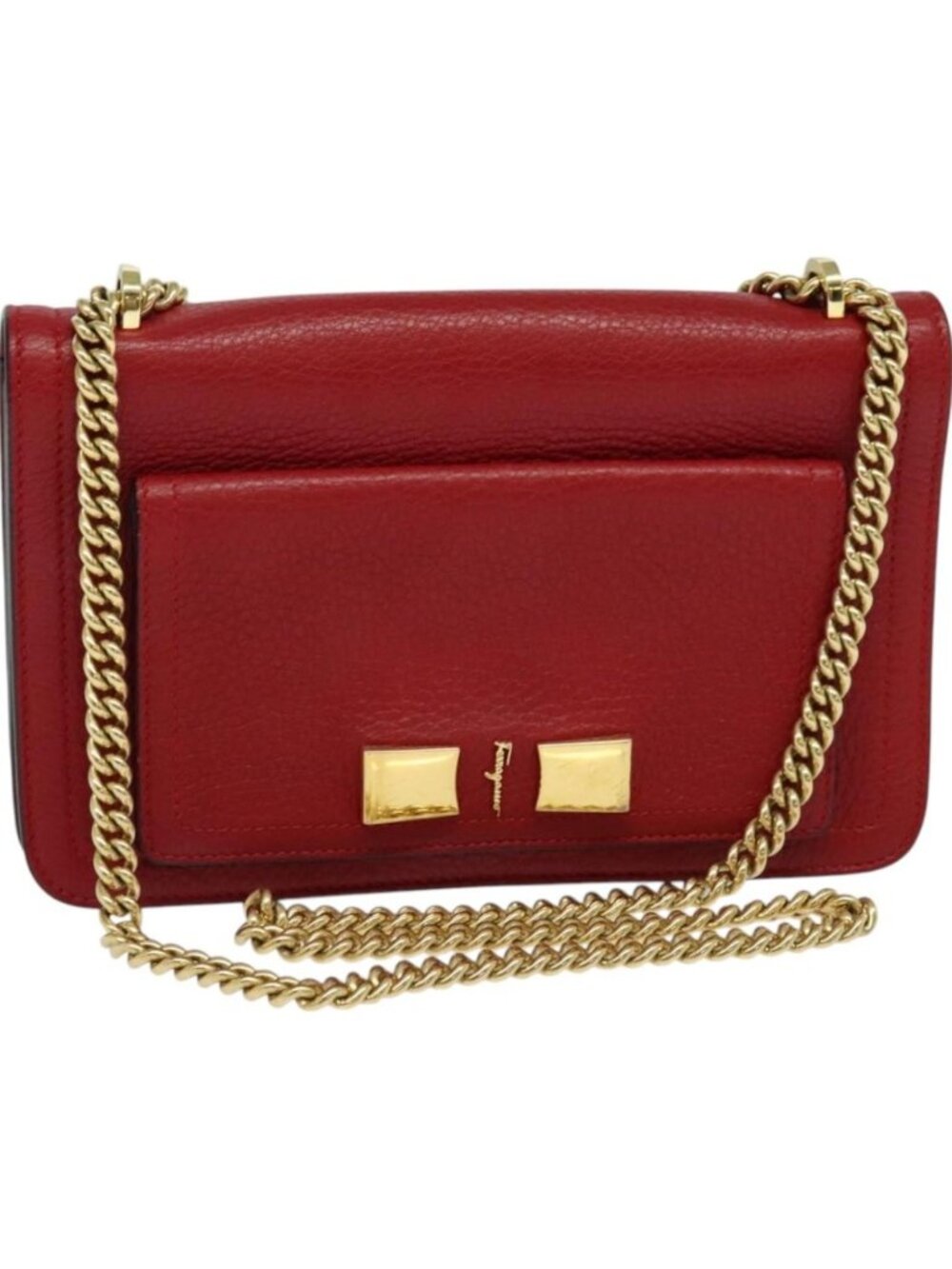 Salvatore Ferragamo Vala Chain Shoulder Bag Leather Red Gold